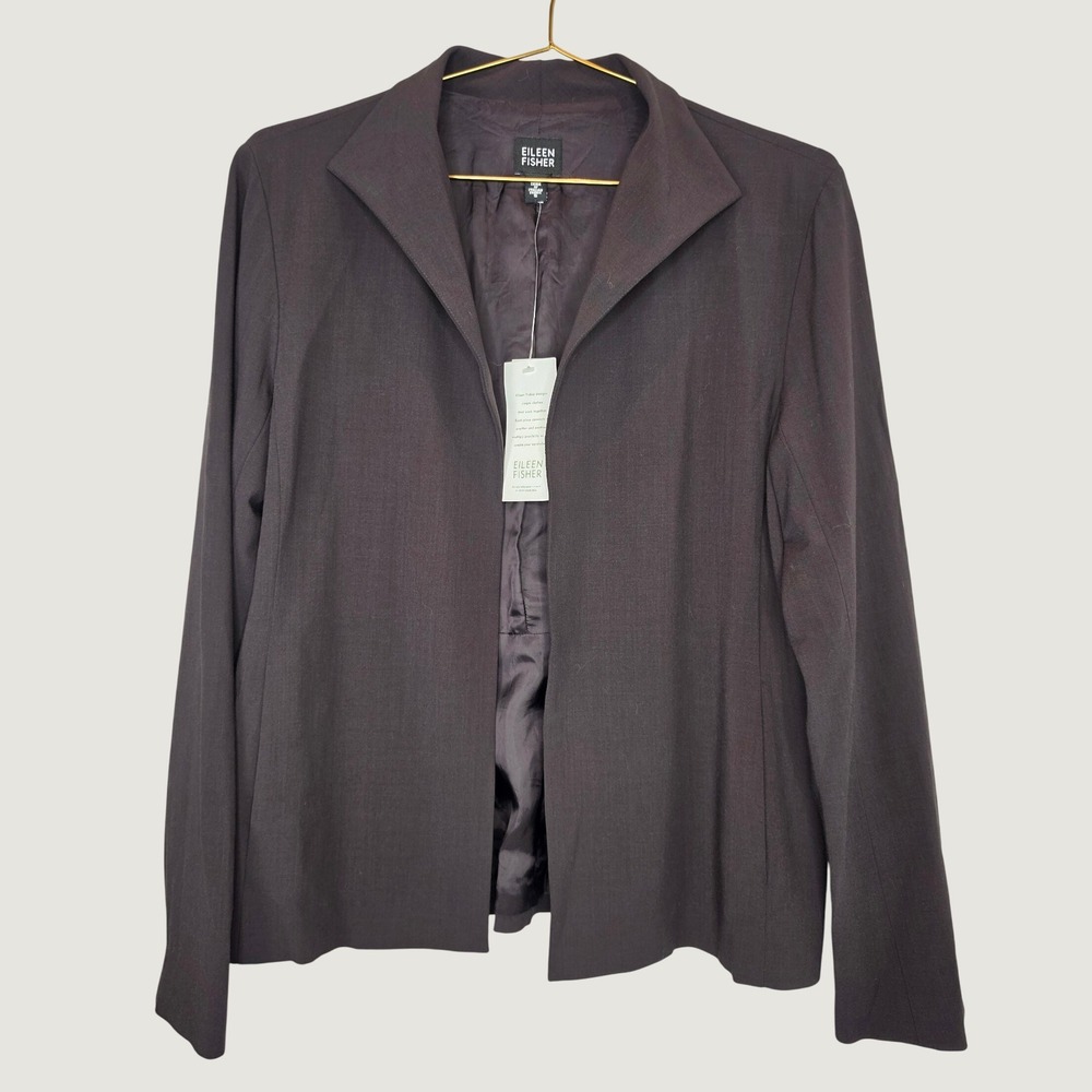Eileen Fisher Virgin Wool Blend Brown Blazer Italian Fabric Minimalist S